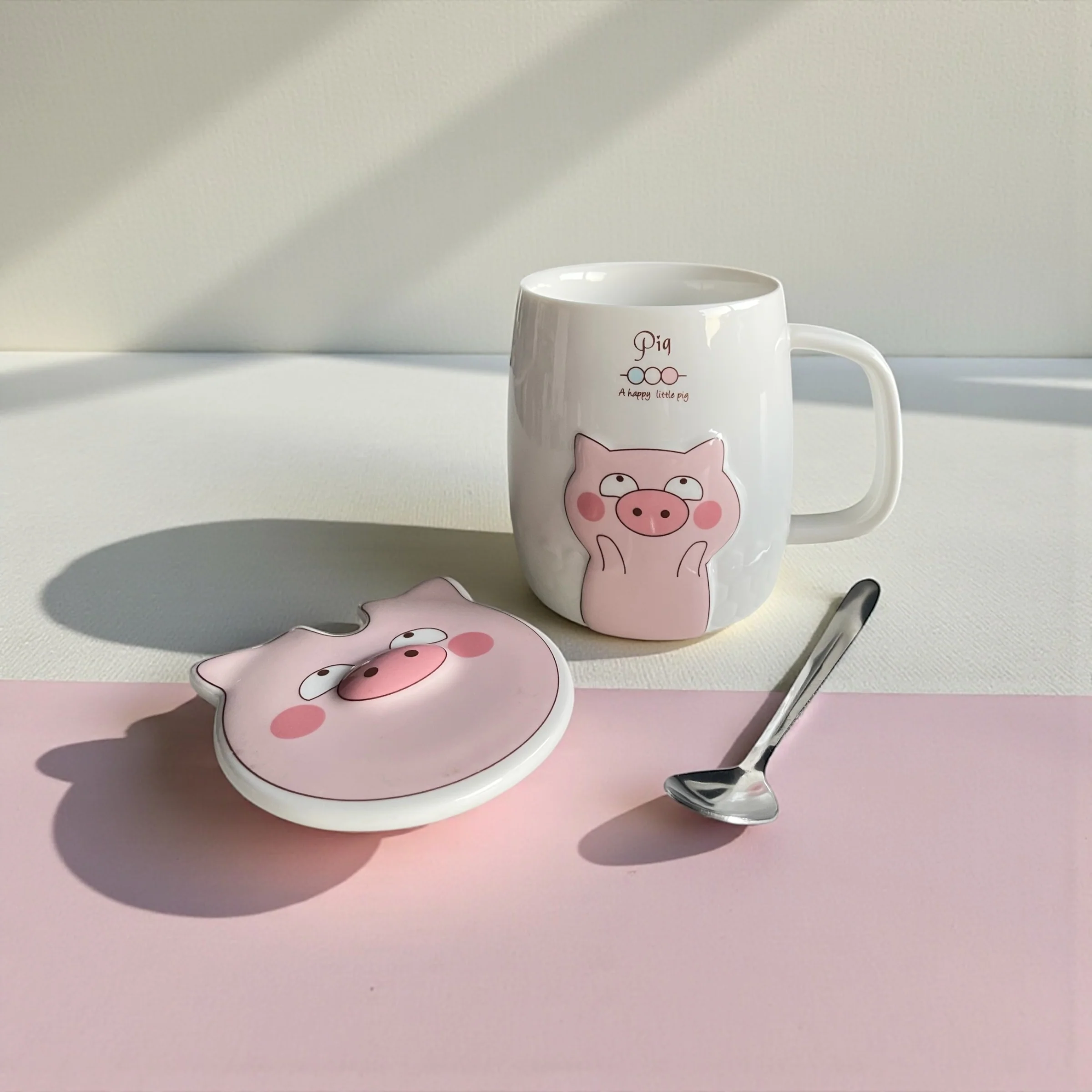 Taza 3D Cerdito Cute con Tapa y Cucharita - Image 3
