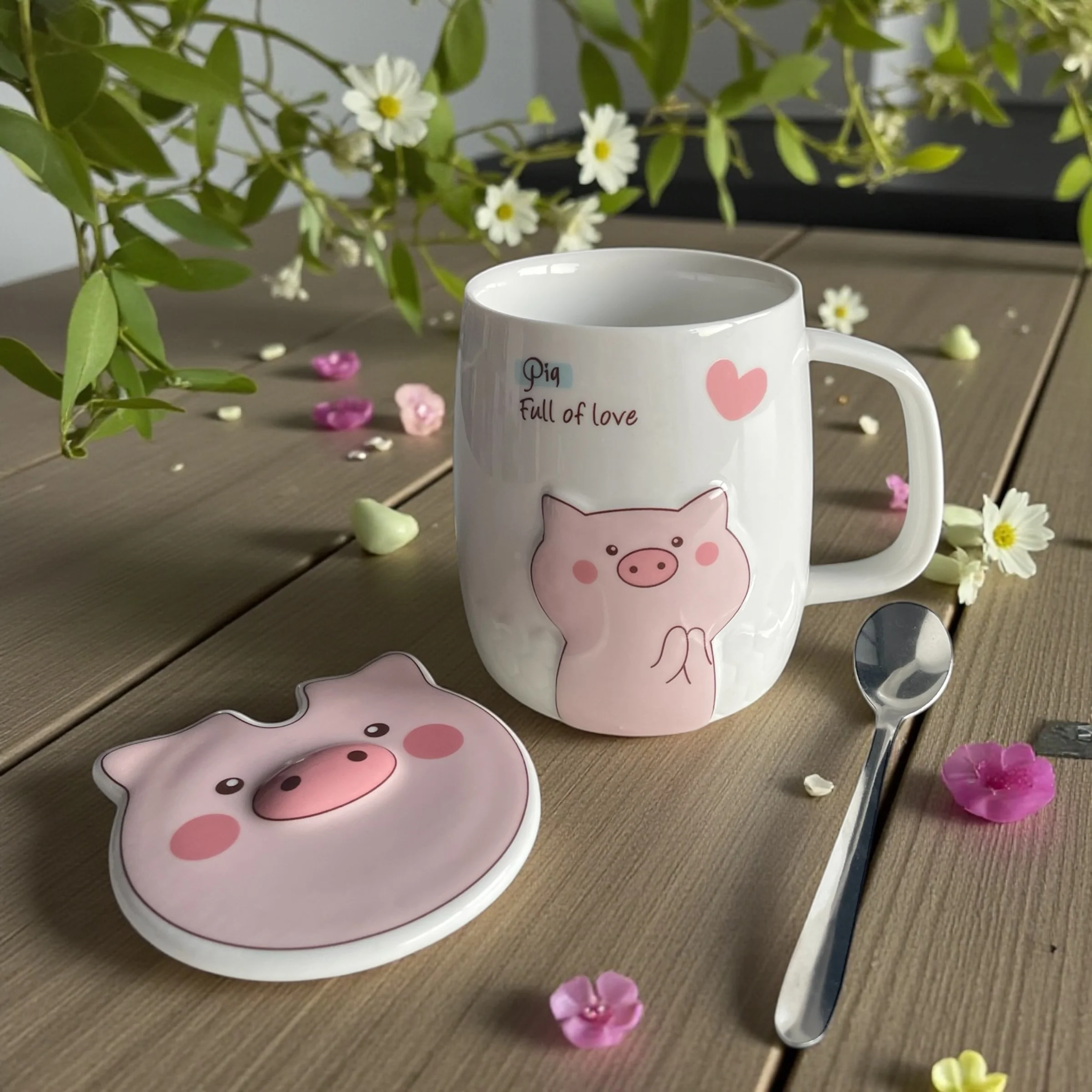 Taza 3D Cerdito Cute con Tapa y Cucharita - Image 5